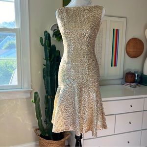 Vintage 60s Gold Sequin Party Dress with Ruffle Hem